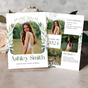 Minimalist Graduation Invitation, Wildflower Graduation Party Invitation Template, Boho Graduation Announcement, bonus welcome sign