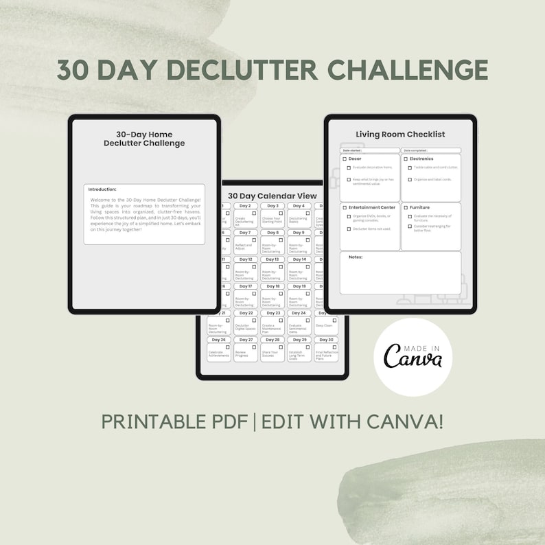 30 Day Declutter Challenge, Declutter in a Month, Printable Declutter ...