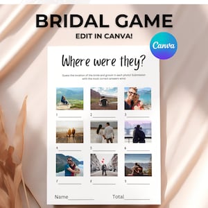 Where Were They Bridal Game, Minimalist Photo Guessing Game Card, Couples Shower Game, Canva, Editable Download, Bridal Game Template