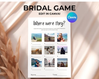 Where Were They Bridal Game, Minimalist Photo Guessing Game Card, Couples Shower Game, Canva, Editable Download, Bridal Game Template