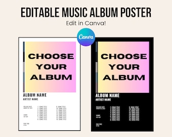 Album Cover Poster Canva Template, Editable Digital Music Poster, Personalized Album Print, Custom Music Album Digital Download