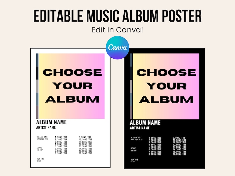 Album Cover Poster Canva Template, Editable Digital Music Poster ...