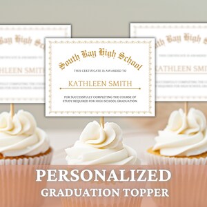 Custom Graduation Diploma Cupcake Toppers, Mini High School College Diploma Decoration, Senior Class of 2024 Personalized Grad Party Favor