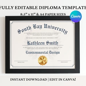 Homeschool Diploma with Gold Seal, Printable Home School High School Graduation Certificate Template, Editable Instant Download Digital File
