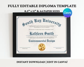 Homeschool Diploma with Gold Seal, Printable Home School High School Graduation Certificate Template, Editable Instant Download Digital File