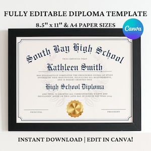 Personalized High School Diploma, Home School Diploma, Diploma Template, Printable Certificate With Seal, Diploma Replica Template DIY
