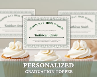 Custom Graduation Diploma Cupcake Toppers, Mini High School College Diploma Decoration, Senior Class of 2024 Personalized Grad Party Favor