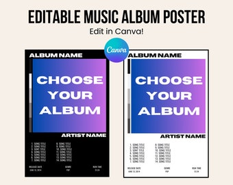 Album Cover Poster Canva Template, Editable Digital Music Poster, Personalized Album Print, Custom Music Album Digital Download