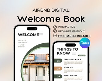 Modern Digital Welcome Book Airbnb Canva, Mobile Digital Welcome Guide Template, Airbnb Welcome Book Template, Airbnb House Guide Canva