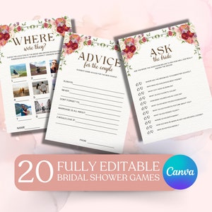 20 Fun Tea Party Printable Bridal Shower Games & Wedding Shower Game Ideas for Bride Activities - Unique Would She Rather Questions, Bingo