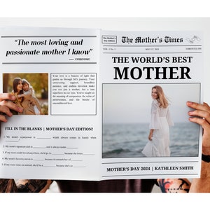 Modello di giornale per la festa della mamma, regalo personalizzato per la festa della mamma, biglietto per la festa della mamma, regalo digitale per la festa della mamma, arte da parete per la festa della mamma