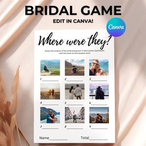 Where Were They Bridal Game, Minimalist Photo Guessing Game Card, Couples Shower Game, Canva, Editable Download, Bridal Game Template