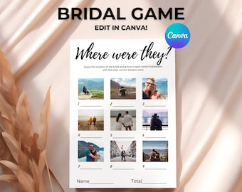 Where Were They Bridal Game, Minimalist Photo Guessing Game Card, Couples Shower Game, Canva, Editable Download, Bridal Game Template