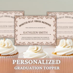 Benutzerdefinierte Abschlussfeier Cupcake Toppers, Mini High School College Abschlussfeier Dekoration, Abschlussklasse von 2024 personalisiertes grad Party Favor