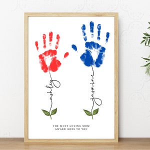 Custom names handprint Mother&#39;s day keepsake grandma floral art flower bouquet gift for her DIY craft toddler children kids activity baby