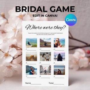 Where Were They Bridal Game, Minimalist Photo Guessing Game Card, Couples Shower Game, Canva, Editable Download. Bridal Game Template