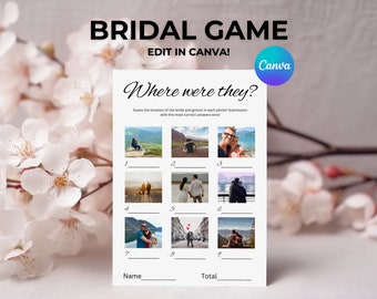Where Were They Bridal Game, Minimalist Photo Guessing Game Card, Couples Shower Game, Canva, Editable Download. Bridal Game Template