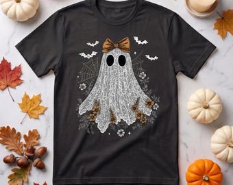 Lace Ghost Halloween Shirt, Vintage Floral Ghost T-Shirt, Gildan Softstyle Tee