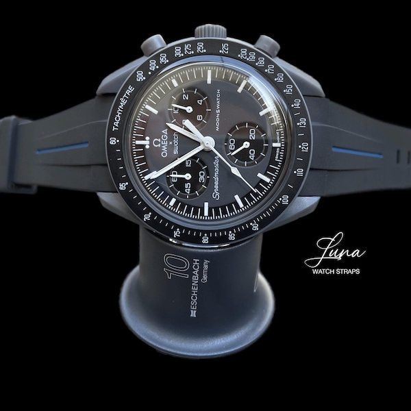 MoonSwatch strap black with blue stripe | Omega x Swatch watch & Speedmaster MoonWatch