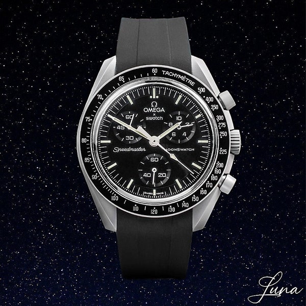 MoonSwatch strap, bracelet de luxe noir | Pour Omega x Swatch watch & Speedmaster MoonWatch, le mieux adapté à Moon et Mercury