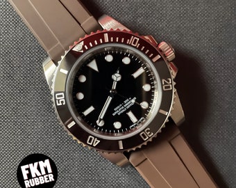 Bracelet de montre universel en caoutchouc vulcanisé FKM - Couleur "Espresso Brown" - Pour Omega, Rolex, Tudor, Seiko, Tissot, Longines...