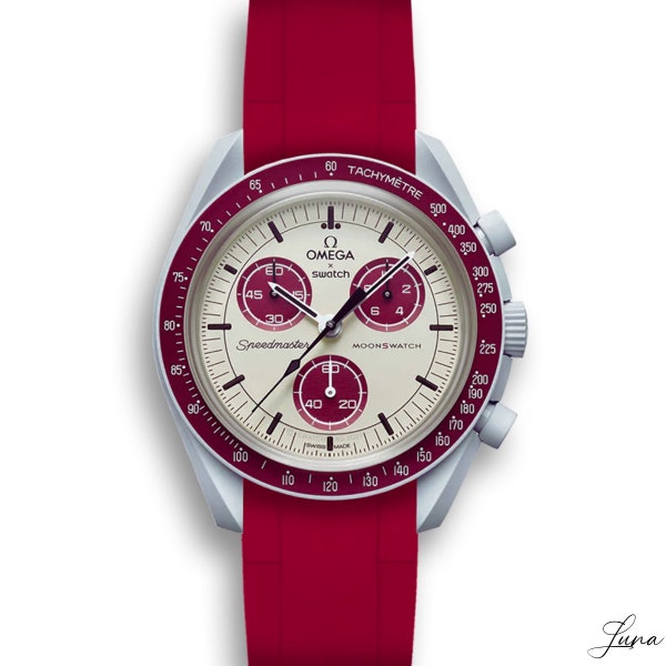 MoonSwatch luxury strap Bracelet Burgundy | Omega x Swatch watch & Speedmaster MoonWatch, Best for Pluto