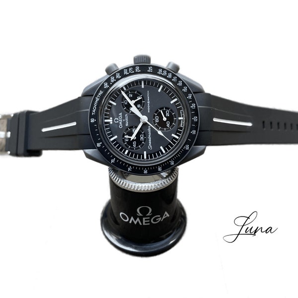 MoonSwatch strap, bracelet de montre noir ligne blanche | Omega x Swatch watch & Speedmaster MoonWatch, au mieux pour Mercury et Moon