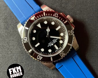 Bracelet de montre universel en caoutchouc vulcanisé FKM - Couleur "Ultramarine Blue" - Pour Omega, Rolex, Tudor, Seiko, Tissot, Longines...