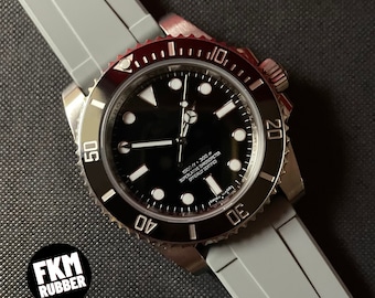 Bracelet de montre universel en caoutchouc vulcanisé FKM - Couleur "Pearl Grey" - Pour Omega, Rolex, Tudor, Seiko, Tissot, Longines...