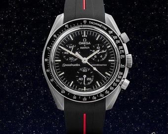 MoonSwatch luxury strap Bracelet Black with red stripe | Omega x Swatch watch & Speedmaster MoonWatch, Best for Moon and Mercury