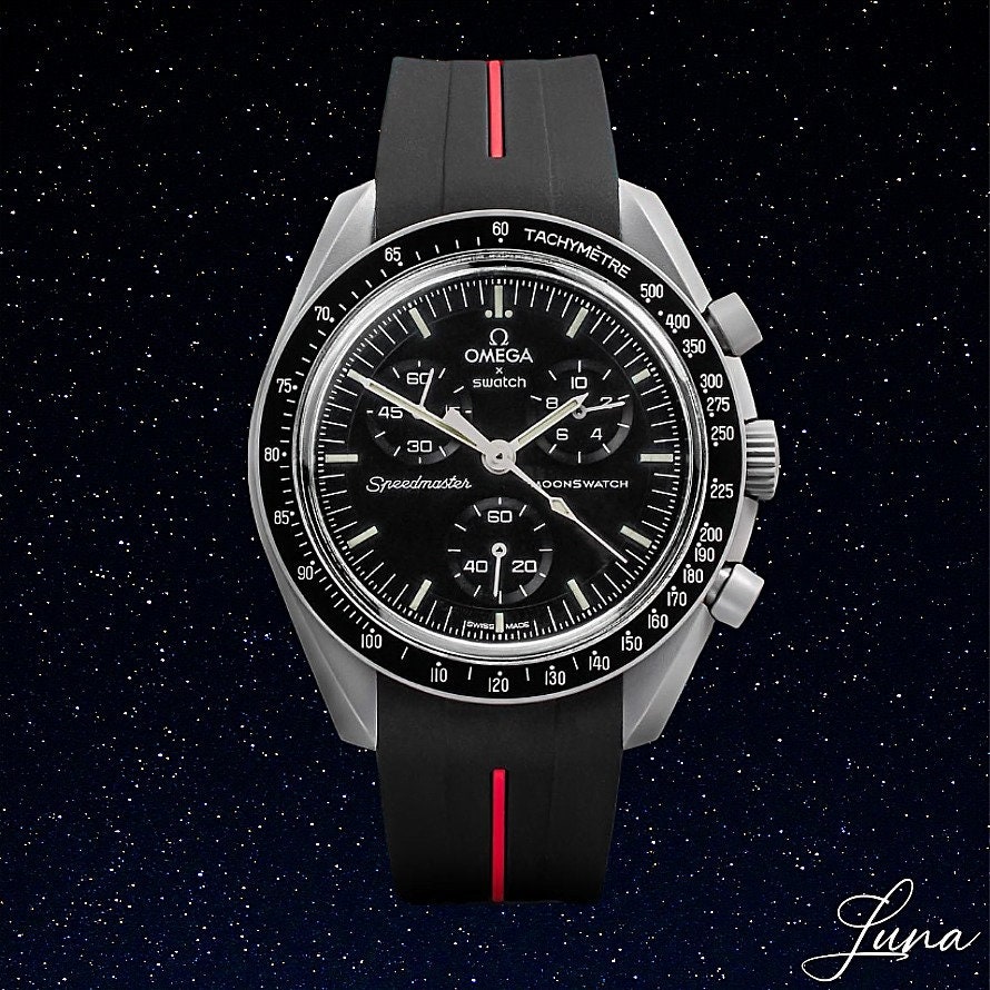 Moonswatch Luxury Strap Bracelet Black With Red Stripe Omega X Swatch