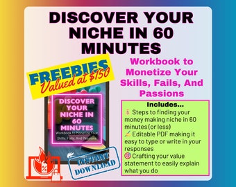 Discover Your Niche in 60 Minutes: Workbook to Monetize Your Skills, Fails, And Passions | Etsy Seller Guide | Find Your Side Hustle