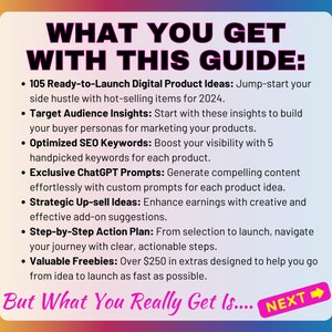 This small business guide of 105 Bestselling Digital Products to Sell in 2024 gives you the trending digital products in 2024, target audience insights, optimized SEO keywords, ChatGPT prompts, and a step-by-step action plan.