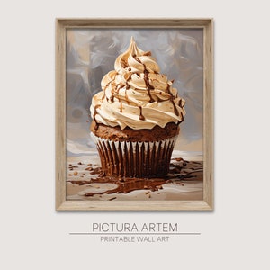 Brown aesthetic cupcake oil painting | Wall art | Printable wall decor