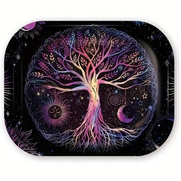 Metal Rolling Tray 7" x 5.5" Tree Of Life Design