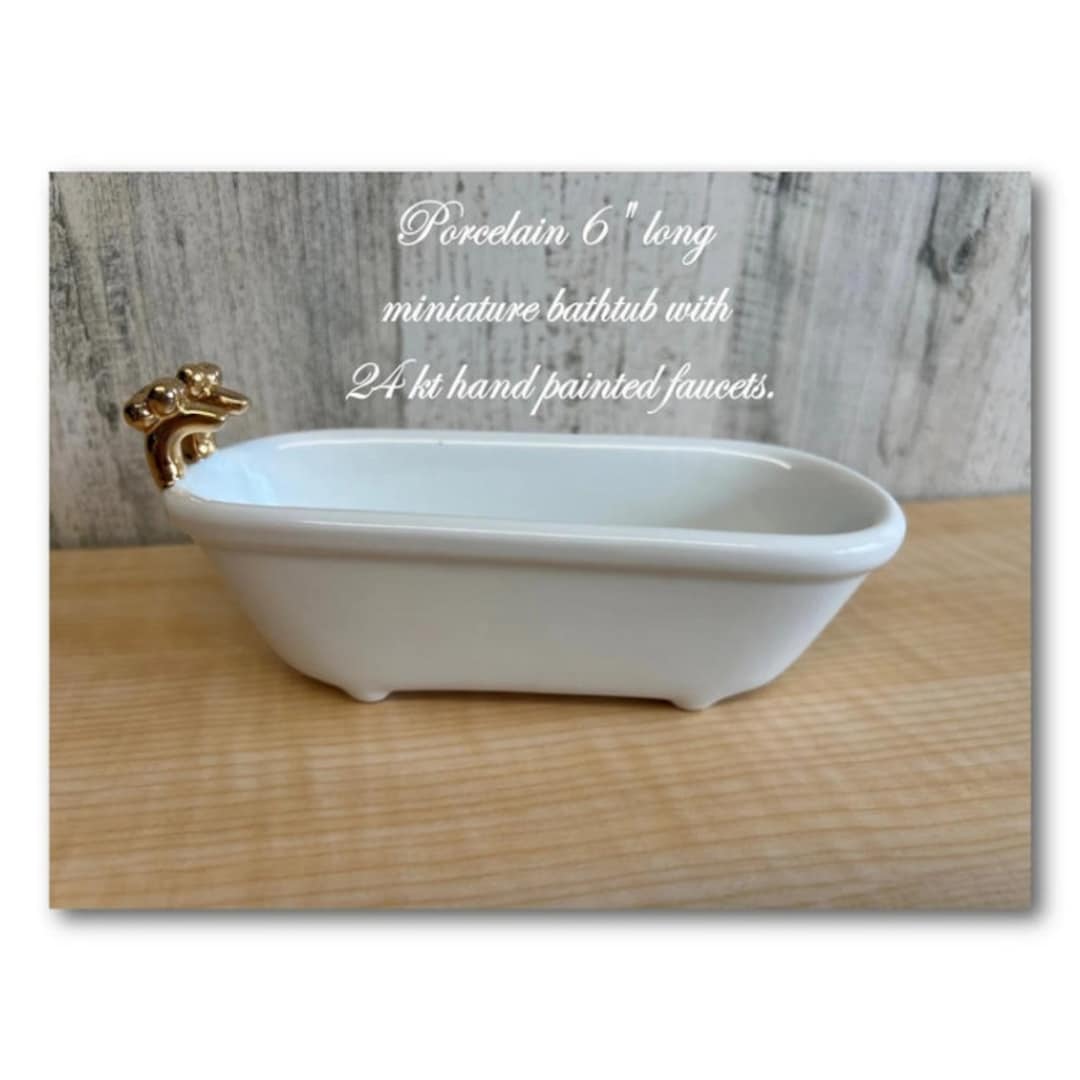 Glazed Ceramic Vintage Style Bath Tub Soap Dish With Hand Painted 24K