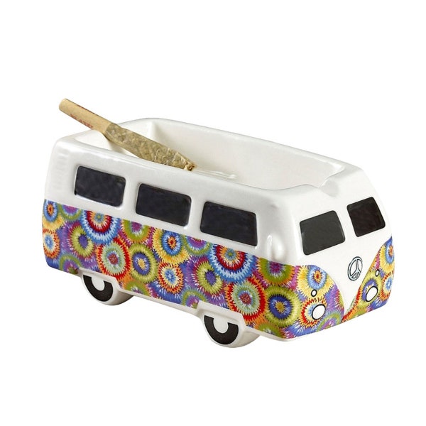 Vintage Hippie Bus Ceramic Ashtray | 5.25" - Tie Dye