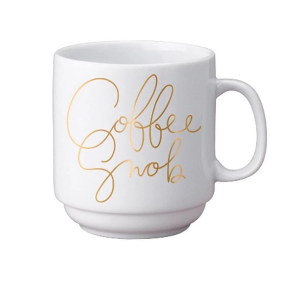 Porcelain Coffee Snob Stackable Mug with Gold-Foil Lettering