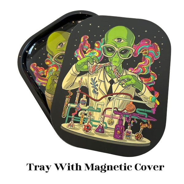 Creative Alien Pattern Rolling Tray With Magnetic Lid - 7.28" x 5.5"