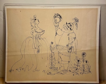 Vintage William Steig Double Sided Art Print "Knight & Lady" "Satyr Stalking Lady"