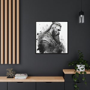 Wikinger Krieger 2, Matte Leinwand, Schwarzer Rahmen