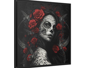 Latein Rose Frau, Matte Leinwand, Schwarzer Rahmen