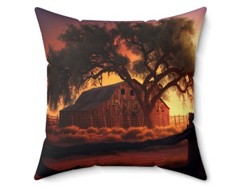 Sunset Scheune, Polyester Kissen, viereckig