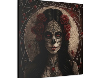 Latin Woman Skull and Roses, Canvas Gallery Wraps