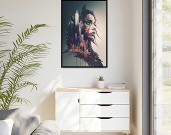 Frau, Own the City, Matte Leinwand, Schwarzer Rahmen