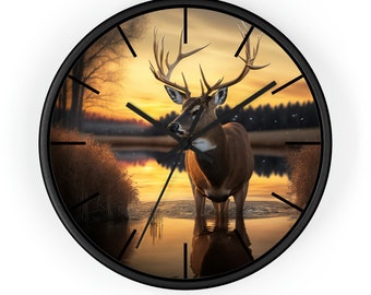 Whitetail Buck mit Linien, Wanduhr