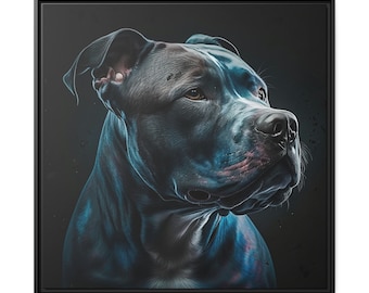 Blauer Pitbull, Matte Leinwand, Schwarzer Rahmen