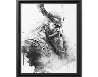 Wikinger, Matte Leinwand, Schwarzer Rahmen