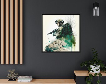 Moderner Krieger Print, Matte Leinwand, Schwarzer Rahmen