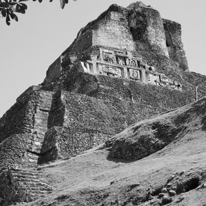 Black and White Mayan Ruins - Ancient Mayan City Temple Photography Beautiful